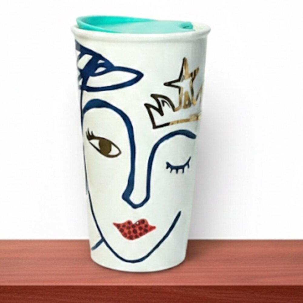 Starbucks 2016 Anniversary Ceramic Tumbler Swarovski Red Crystal Lip Siren Mug